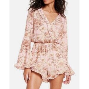 Agua Bendita By Target Women's Romantic Floral Print Flare Sleeve Romper SZ L